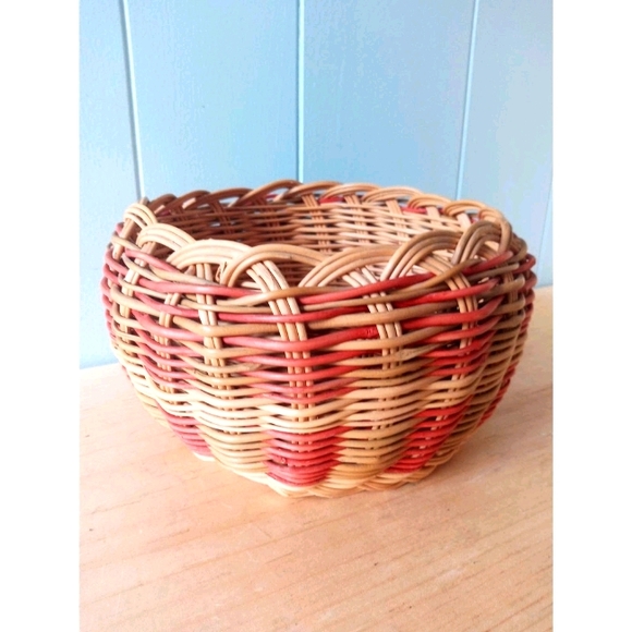 Woven Circular Basket Two Tone Red Decorative